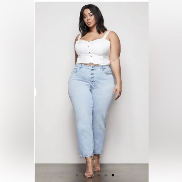 Good AMERICAN Good Vintage Buttons Front Straight Leg Jeans Blue403 Plus Size 30 - Picture 1 of 9